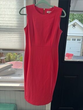 Calvin Klein Coral-Red Sleeveless Midi Sheath Dress